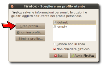  Il profile manager di Firefox.