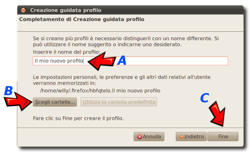  Scelta della cartella di destinazione del nuovo profilo di Mozilla Firefox.
